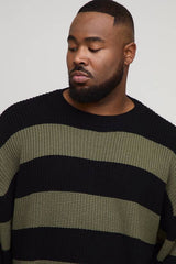 Plus Oversized Boxy Stripe Distressed Knitted Jumper