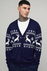 Tall Reindeer Fair Isle Relaxed Christmas Cardigan