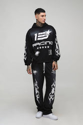 Tall Oversized Boxy Spray Wash Moto Print Hoodie & Baggy Jogger Tracksuit