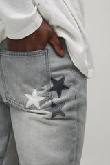 Slim Flared Stacked Star Applique Gusset Jeans
