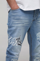 Skinny Stacked Printed Rip & Repair Denim Jeans