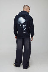 Charcoal Oversized Eagle Printed Washed Hoodie