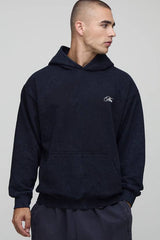 Charcoal Oversized Eagle Printed Washed Hoodie