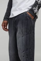 Barrel Pleated Stud Detail Washed Jeans