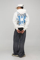 Oversized Hemless Loopback Graphic Hoodie