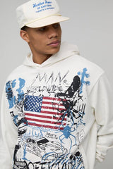 Oversized Hemless Loopback Graphic Hoodie