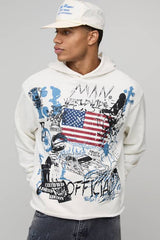 Oversized Hemless Loopback Graphic Hoodie