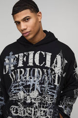 Oversized Boxy Hemless Loopback Graphic Hoodie