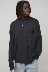 Boxy Distressed Knitted Jumper