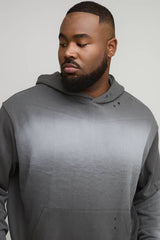 Plus Oversized Boxy Western Graphic Acid Wash Distressed Hoodie