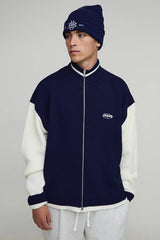 Oversized Boxy Embroidered Bomber Funnel Knitted Jacket