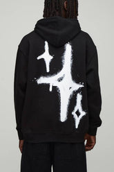 Black Oversized Graffiti Spray Cross Graphic Hoodie