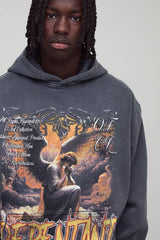 Charcoal Oversized Graphic Washed Hoodie