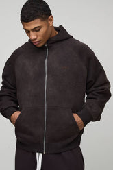 Oversized Boxy Zip Through Funnel Neck Raglan Hoodie