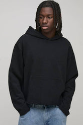 Oversized Shrunken Raw Edge Loopback Hoodie