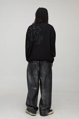 Oversized Boxy Fluffy Cross Jacquard Knitted Jumper