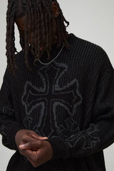 Oversized Boxy Fluffy Cross Jacquard Knitted Jumper