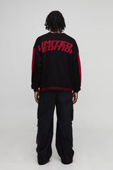 Relaxed Boxy Moto Fluffy Jacquard Knitted Cardigan