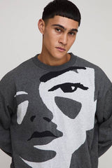 Oversized Boxy Face Jacquard Knitted Jumper