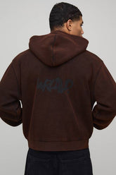 Oversized Boxy Heavyweight Washed Wrldwd Zip Through Hoodie