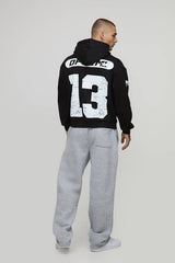 Black Oversized Boxy M Star Printed Hoodie