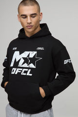 Black Oversized Boxy M Star Printed Hoodie