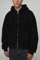 Oversized Boxy Fluffy Borg Zip Through Pocket Hoodie