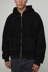 Oversized Boxy Fluffy Borg Zip Through Pocket Hoodie