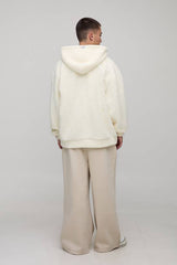 Oversized Fluffy Borg Man Tab V Neck Hoodie