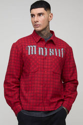 Tall Oversized Boxy Microcheck MMXIII Applique Double Pocket Long Sleeve Shirt