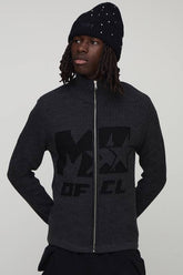 Muscle Fit Ribbed Knitted Zip Thru Jumper