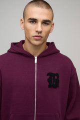 Boxy Fit B Applique Zip Through Hoodie