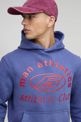 Navy Regular Fit Athletic Club Washed Printed Hoodie