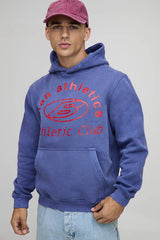 Navy Regular Fit Athletic Club Washed Printed Hoodie