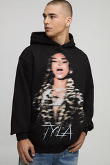 Black Oversized Tyla License Printed Hoodie