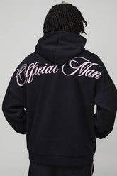 Black Oversized Embroidered Official Graphic Hoodie