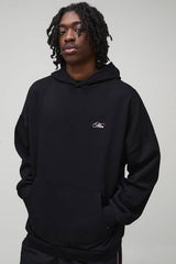 Black Oversized Embroidered Official Graphic Hoodie