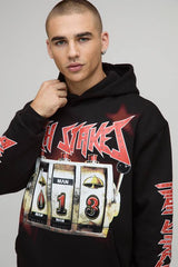 Black Oversized Slot Machine Printed Hoodie