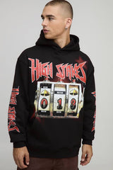 Black Oversized Slot Machine Printed Hoodie