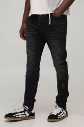 Skinny Stretch Fit Distressed Biker Jeans