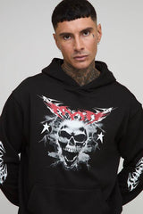 Tall Oversized Gothic Skull Man Print Hoodie