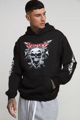 Tall Oversized Gothic Skull Man Print Hoodie