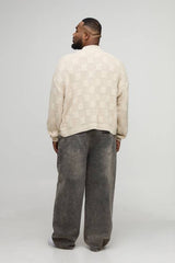 Plus Oversized Roll Neck Rib Mixed Cable Knitted Jumper