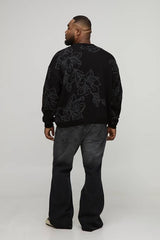 Plus Boxy Oversized Fluffy Floral Jacquard Knitted Jumper