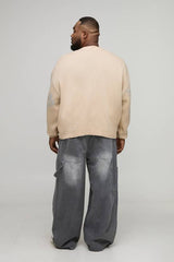Plus Boxy Oversized Fluffy Floral Jacquard Knitted Cardigan