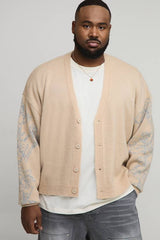 Plus Boxy Oversized Fluffy Floral Jacquard Knitted Cardigan