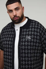 Plus Oversized Boxy Fit Jacquard Patch Knitted Shirt