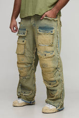Plus Relaxed Distressed Washed Cargo Jeans