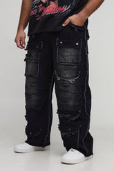 Plus Relaxed Distressed Washed Cargo Jeans