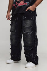 Plus Relaxed Distressed Washed Cargo Jeans